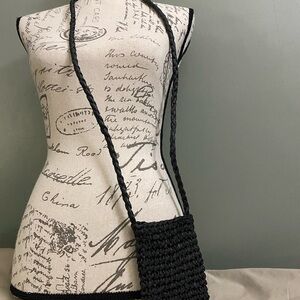 Black Straw  Crossbody Bag